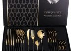24 Piece Stainless Steel Cutlery Set – Black & Gold / Silver